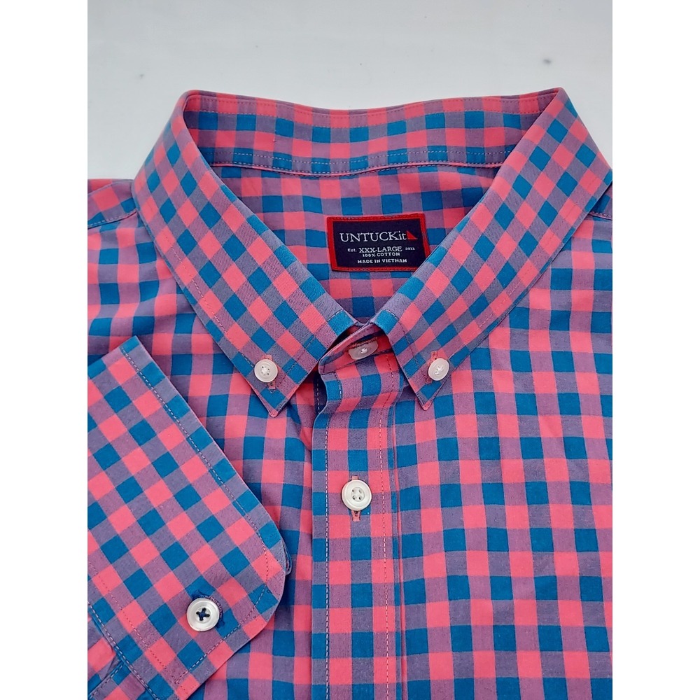 UNTUCKit Mens XXXL Button Down Shirt Pink Blue Gingham Check 100% Cotton 3XL